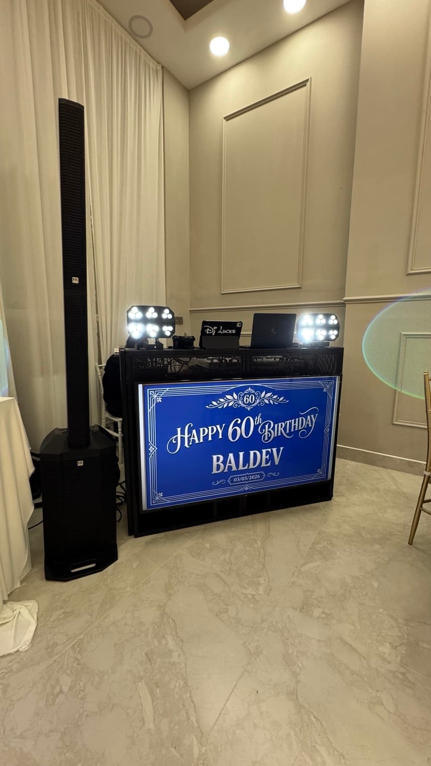 Personalised DJ booth for a wedding celebration