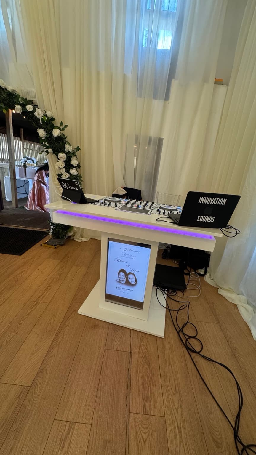 Personalised birthday DJ booth and screen